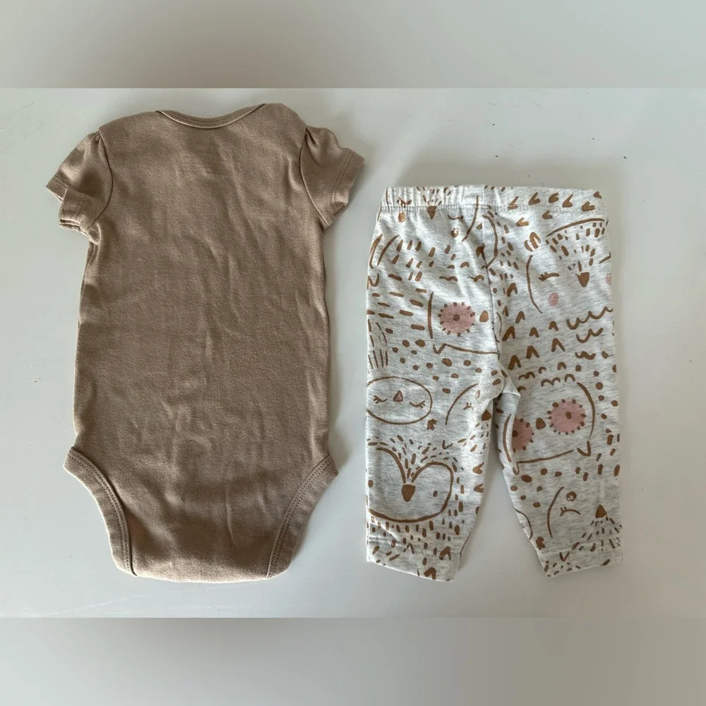 Carter’s 3M 3-Piece Matching Baby Girl Owl Outfit - Bodysuit, Leggings, & Vest